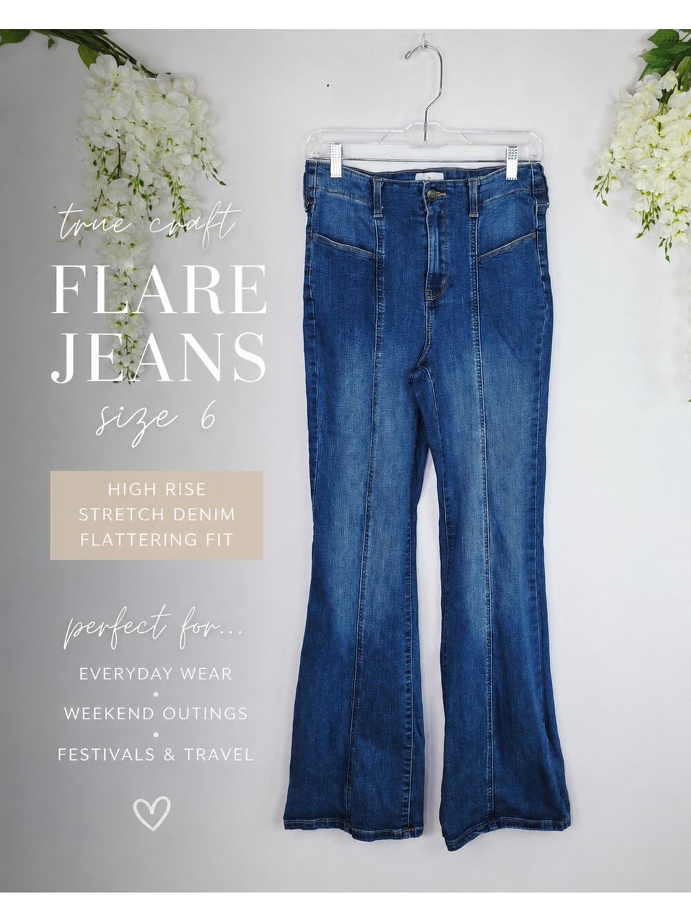 True Craft Jeans Size 6 Blue High Rise Flare Stretch Boho Y2K Western
